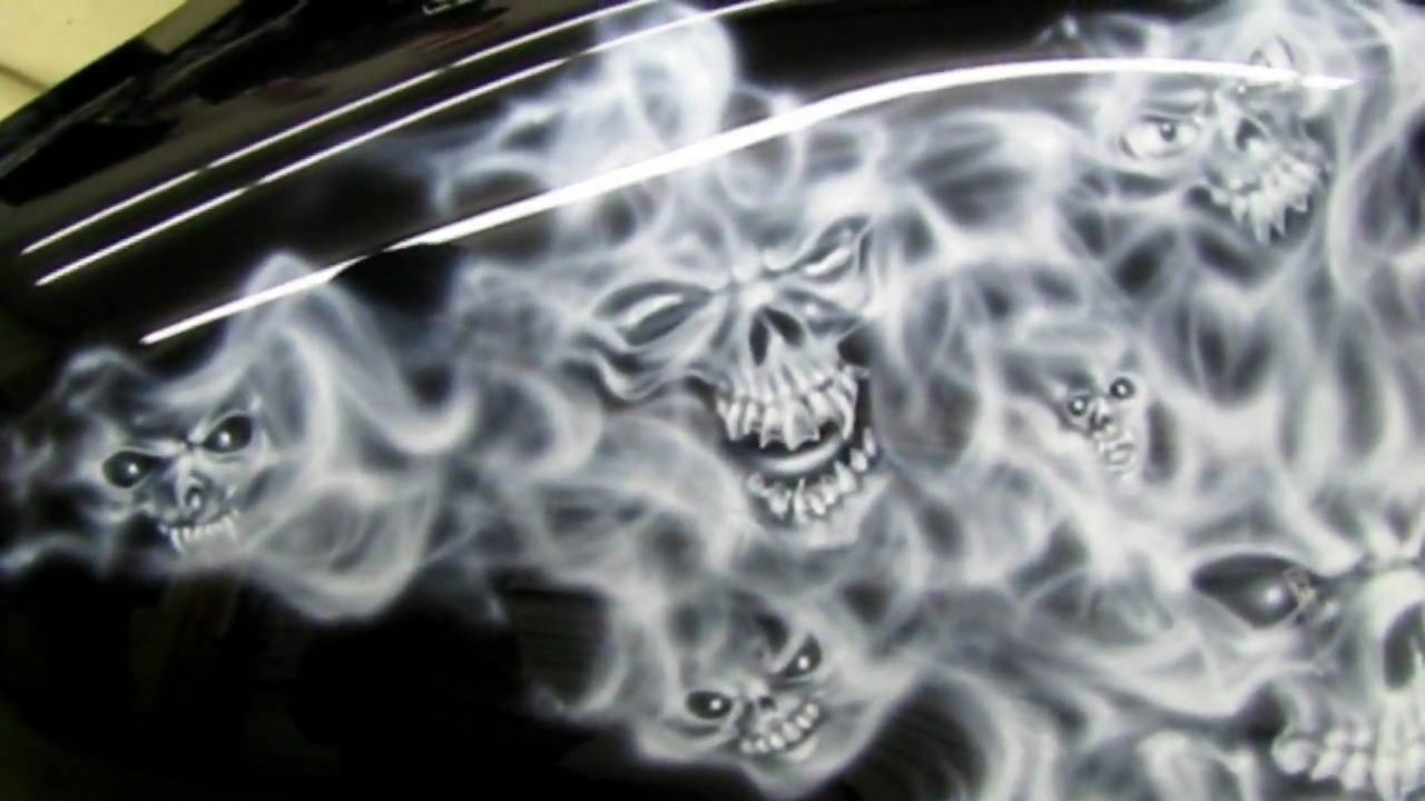 Airbrushed Skulls and Smoked Flames Motorcycle, www.dirtdesignsgraphic.com
