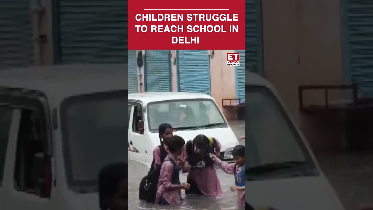 Delhi Waterlogged: Students Struggle To Reach School, Push Van Through Flooded Roads | #shorts