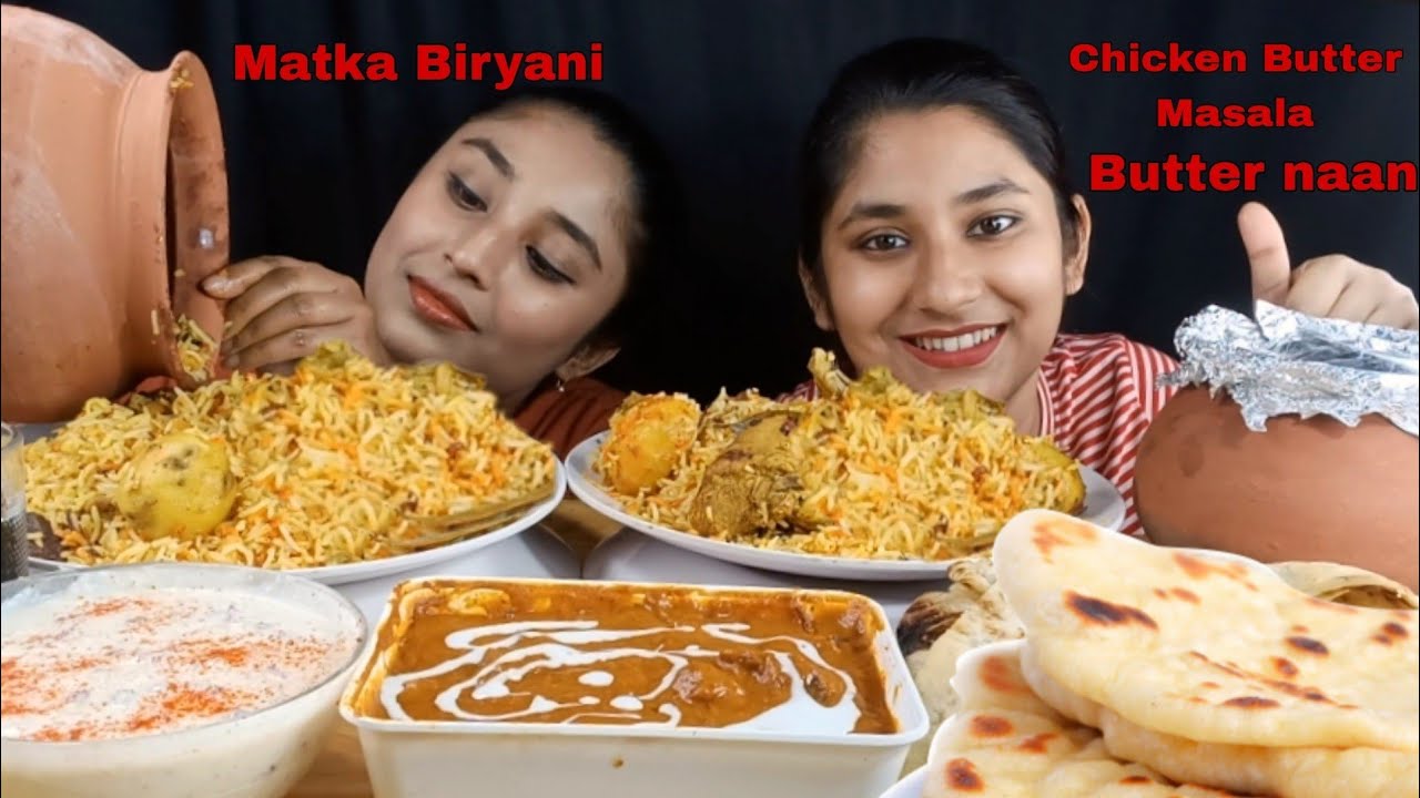 Eating Matka Chicken 🍗 Biryani, Chicken Butter Masala 🍲, Butter Naan,Raita😋|Big Bites|Eating Show 😋