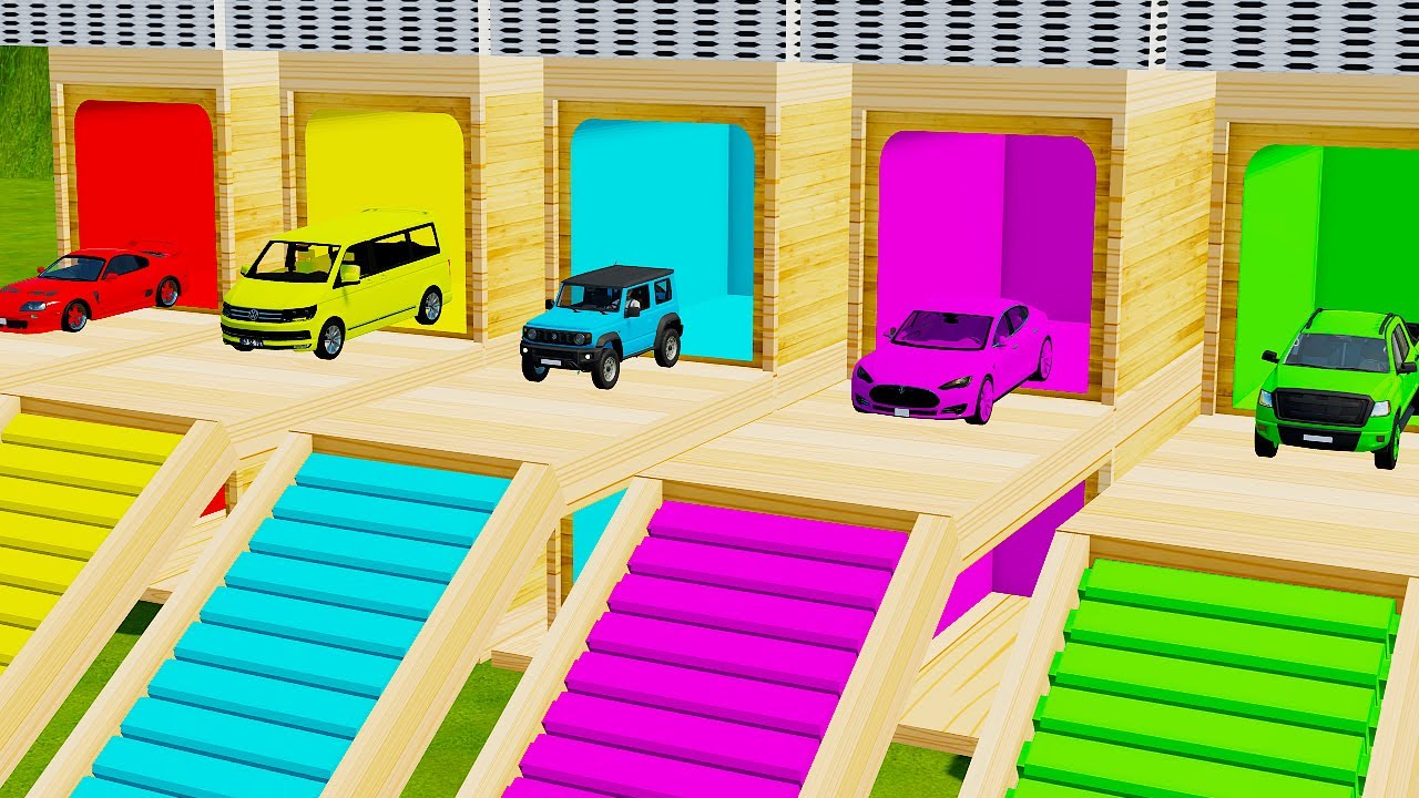 TRANSPORTING FIVE COLOR TRD 3000GT, VOLKSWAGEN, SUZUKI K15B, TESLA, LIZARD - Farming Simulator 22