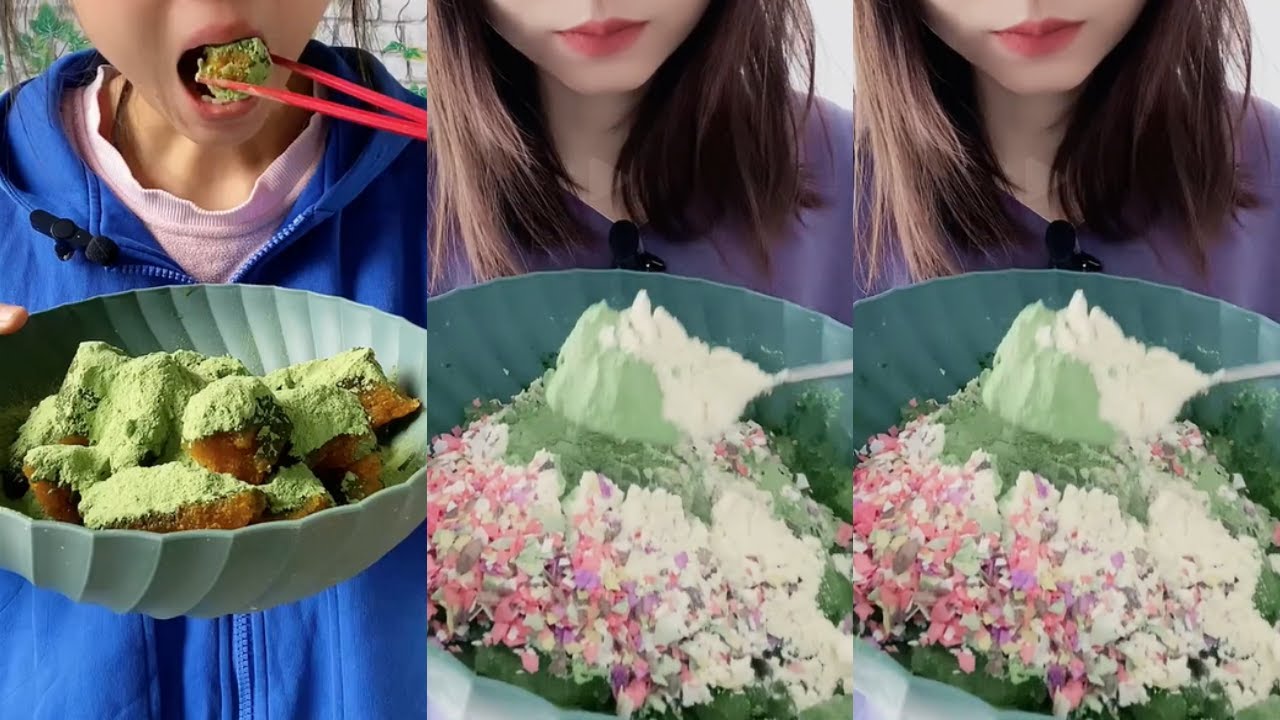 얼음ASMR얼음먹방 GREEN MATCHA POWDER ICE EATING ASMR  ăn đá 💚🍵CRUNCH ICE POWDERY ICE 녹차 | Матча | 抹茶