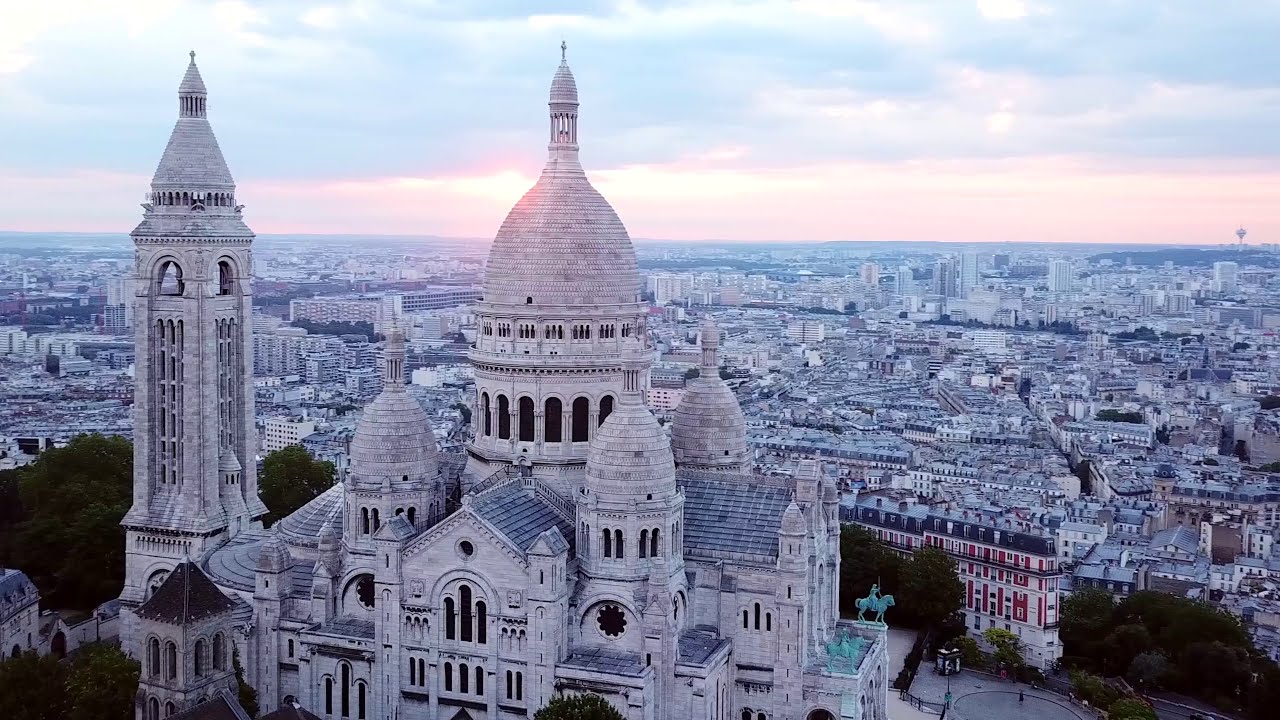 Aerial Sacre Coeur Basilica 4K Tour | Sunrise Montmartre, Paris Drone View | Incredible France