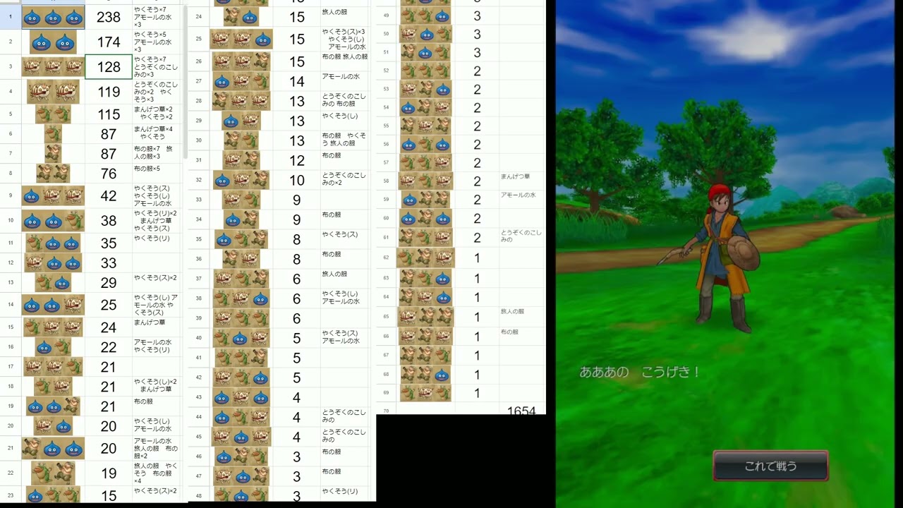 ドラゴンクエスト8 出現モンスター調査トラペッタ南部 平地:昼(1595～1757)