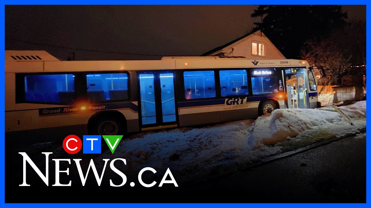 GRT bus leaves road and hits porch of Cambridge home
