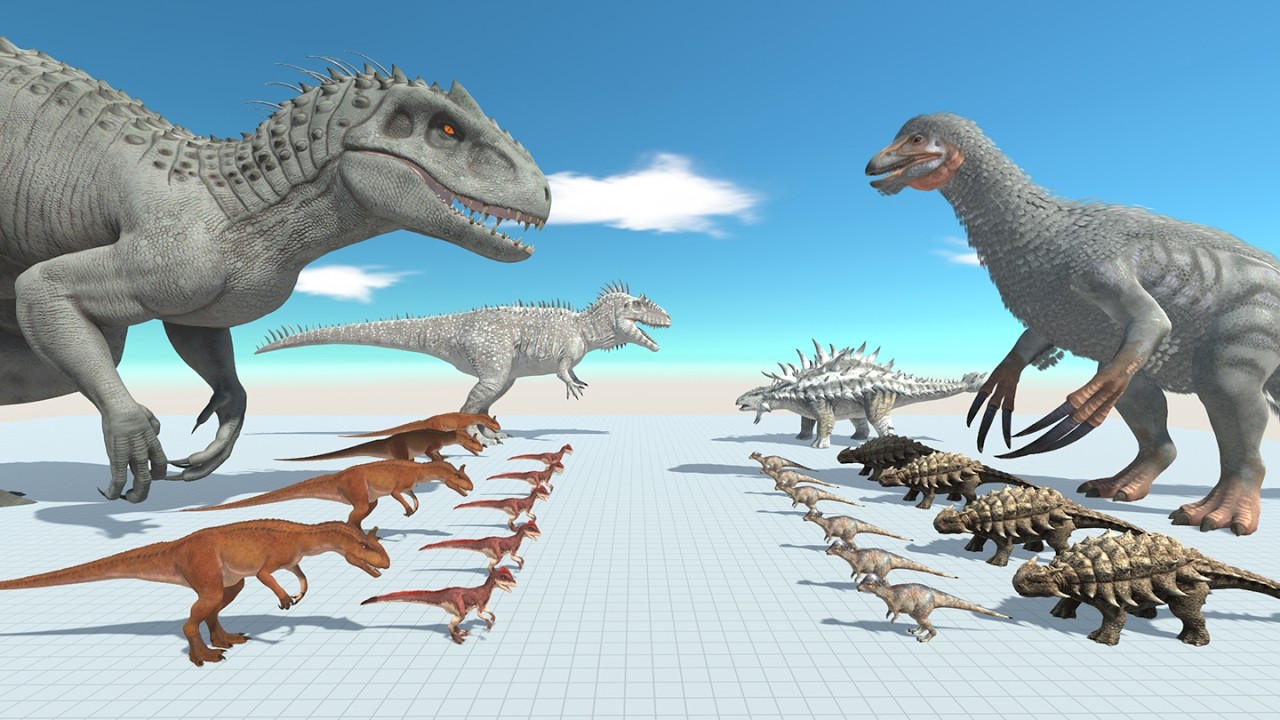 Dinosaur Battle: Indominus Rex VS Therizinosaurus ARK in Animal Revolt Battle Simulator ARBS