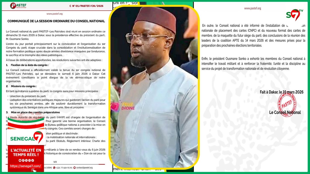 Communiqué du Conseil National du Parti Pastef avec Ousmane SONKO: decouvrez les decisions prises...