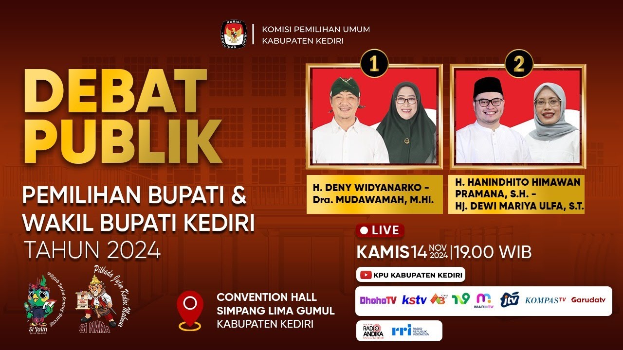 🔴(LIVE) DEBAT PUBLIK PEMILIHAN BUPATI DAN WAKIL BUPATI KEDIRI TAHUN 2024