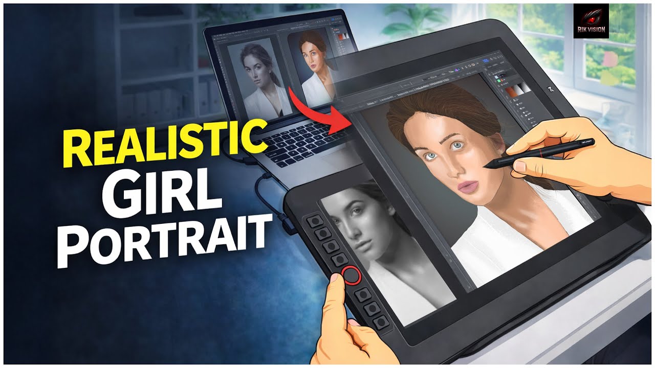🎨 Realistic Girl Portrait in Photoshop | Digital Art with Pen Tablet |