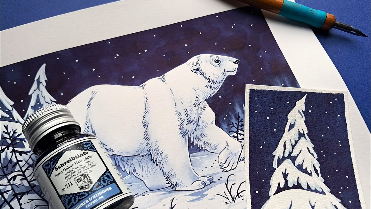 Drawing a Polar bear with salix ink