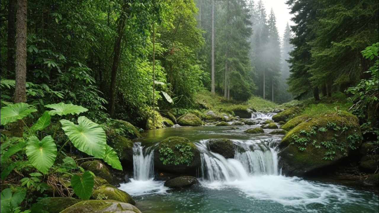 Relaxing Forest Waterfall and Birdsong for Deep Sleep Meditation