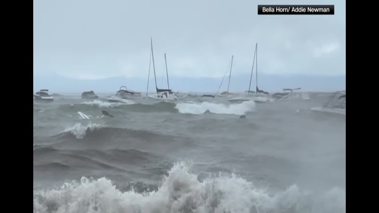 Watch a boat CAPSIZE during Lake Tahoe storm