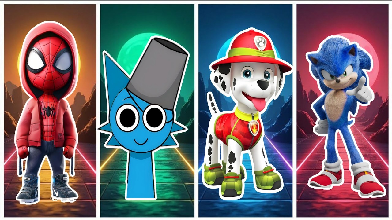 Spidey 🆚 Spurunki 🆚 Sonic 🆚 Paw Patrol in Tiles Hop EDM Rush🎶#91