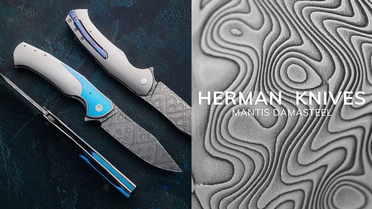 FOLDING KNIFE FOLDER MANTIS 204 LEFTY DAMASTEEL HALF DRESS HERMAN KNIVES