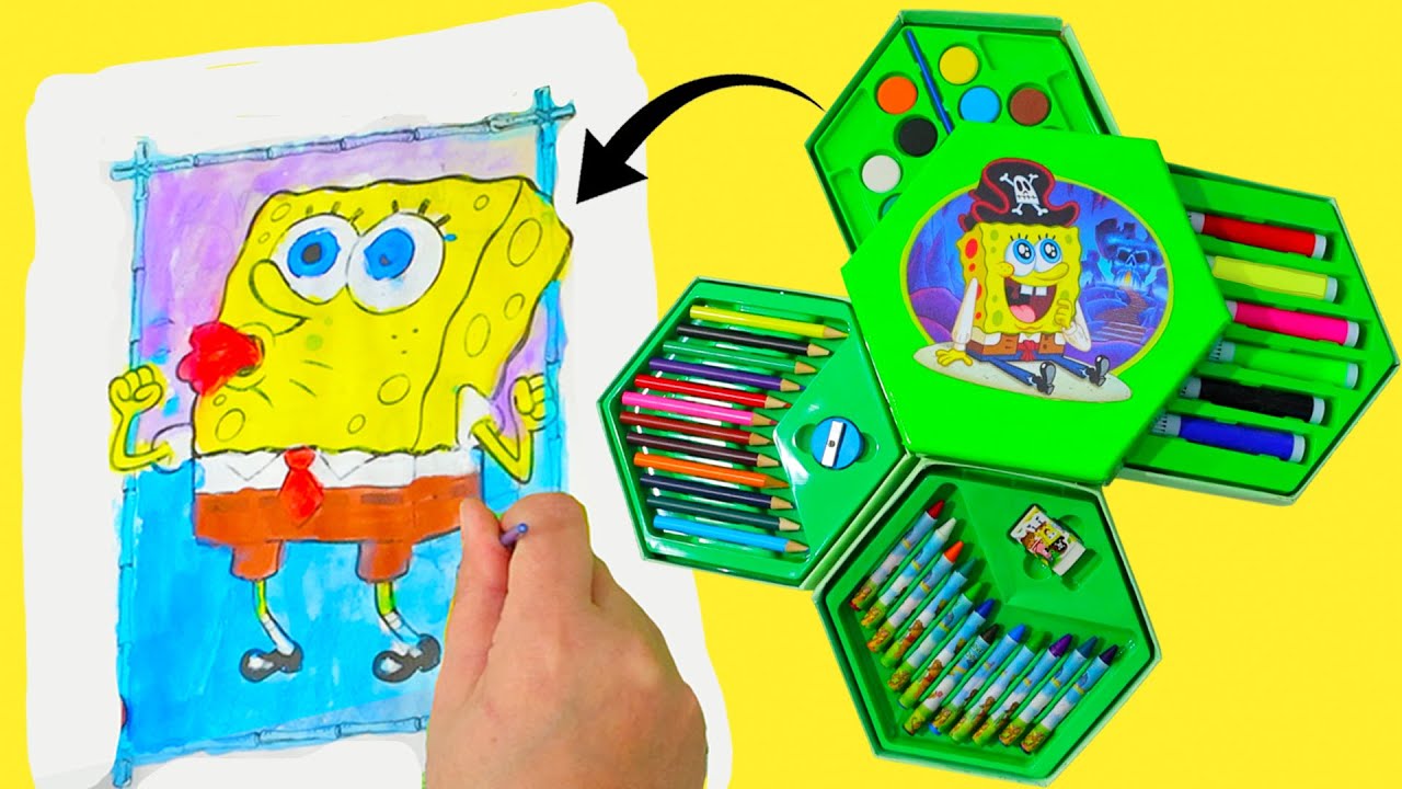 Coloreamos a Bob Esponja con acuarelas, marcadores y lápices de color