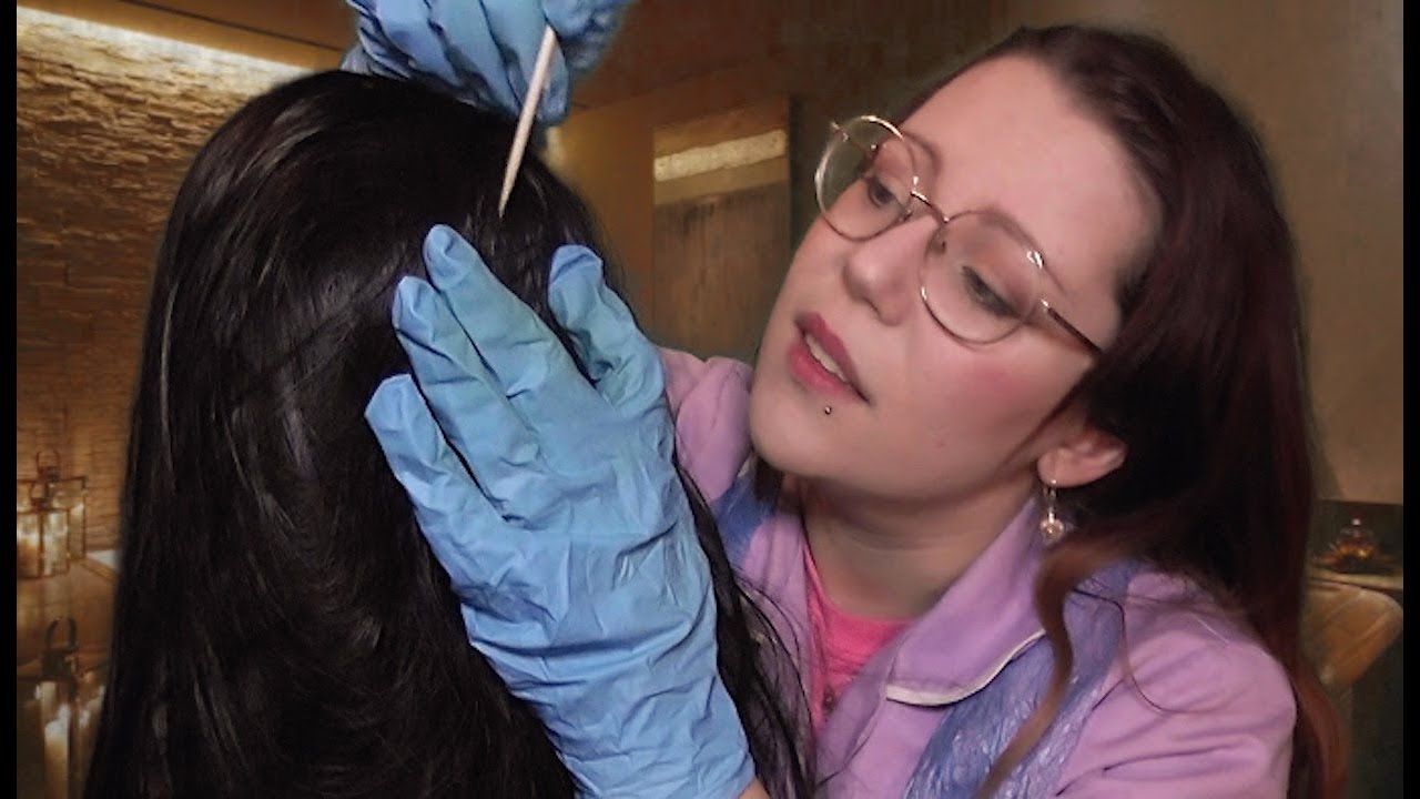 ASMR ROLEPLAY SCALP AND NECK MASSAGE CHECK | Ear massage | Pointed Stick | Lice | Crinkle Apron