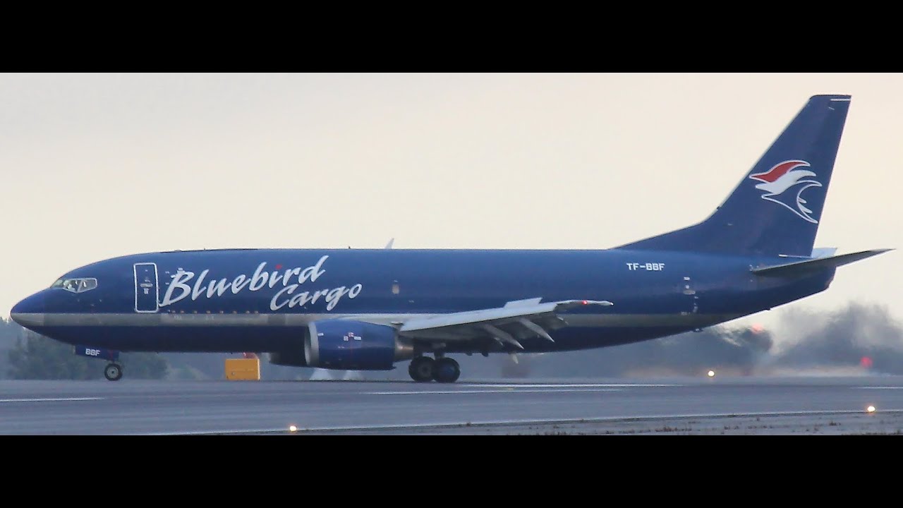 Bluebird Cargo 737-36E(SF) (TF-BBF) Wet Landing at Manston (EGMH/MSE) on Runway 28