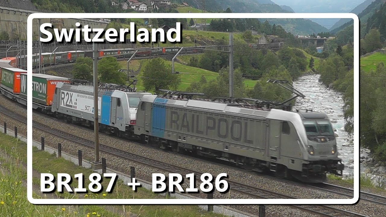BR187 + BR186 with intermodal train on Gotthard Railway!