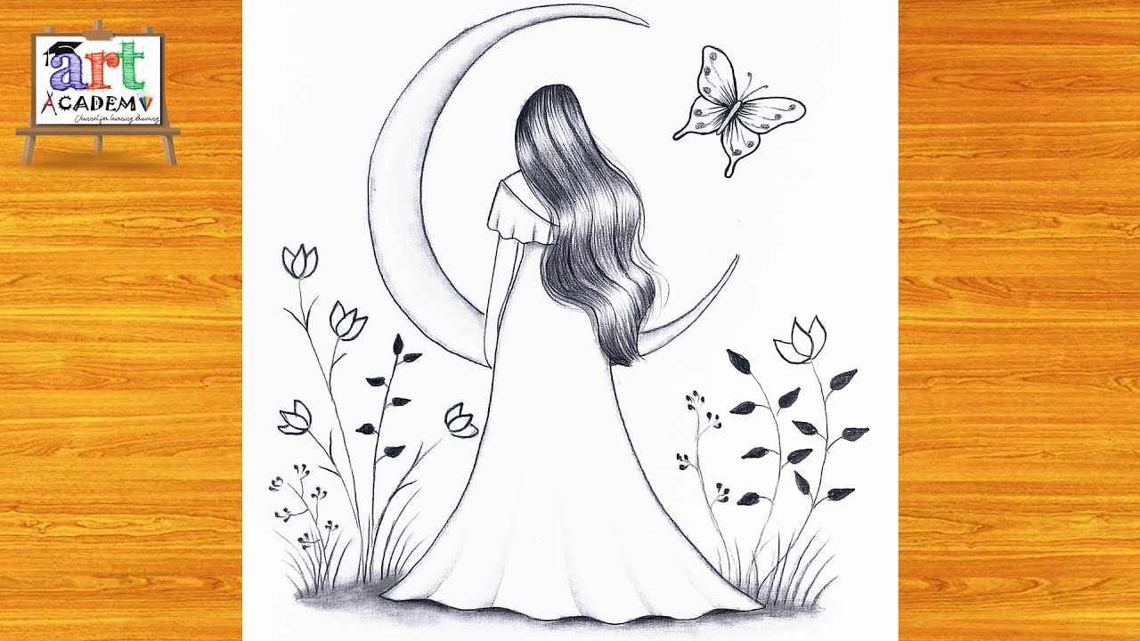How to draw a cute Girl with Butterflies -Pencil sketch || Drawing easy for beginner || Girl drawing