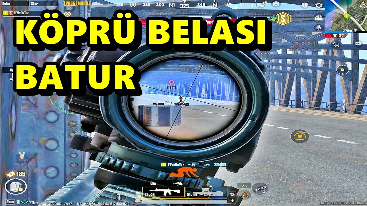 KÖPRÜ BELASI BATUR ! HER YERE DALDIM MÜTHİŞ MAÇ BATUR GAME SOLO SQUAD PUBG MOBİLE