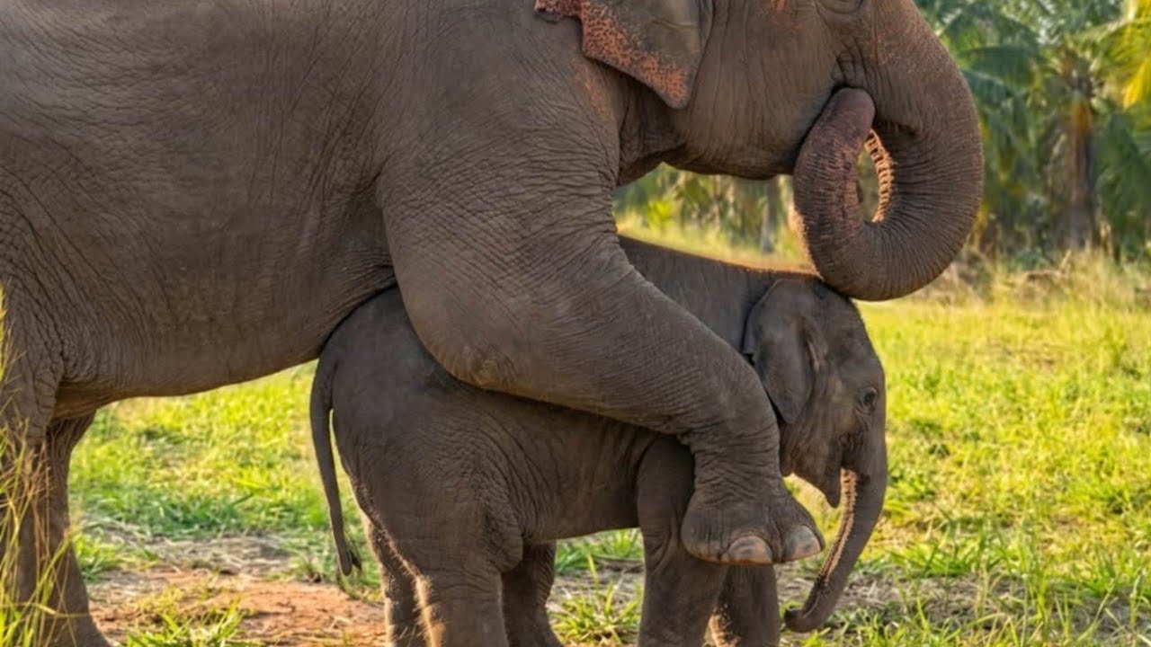 Baby Elephant LOVES Hugs! Mommy Elephant Cuddles Her Baby
