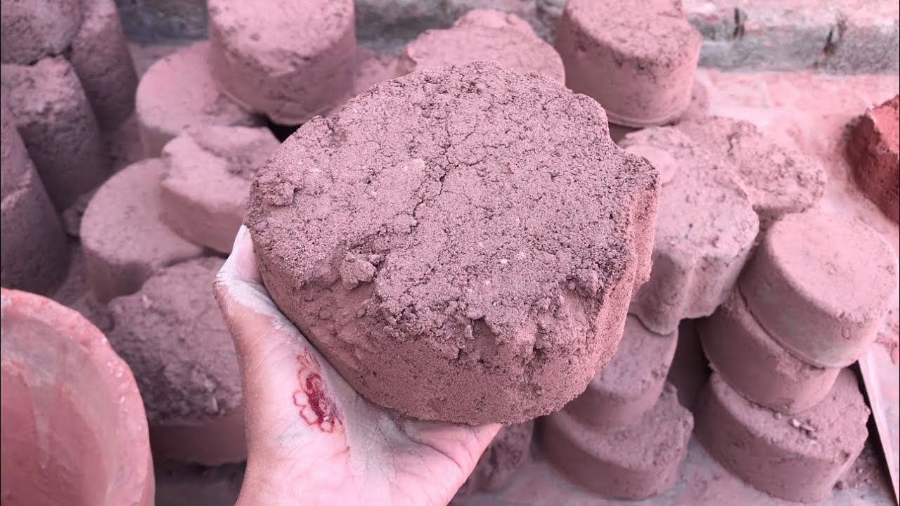 🍓shape series #6 ||crispy red sand dry floor/water dipping clay pot crumbling 🔥