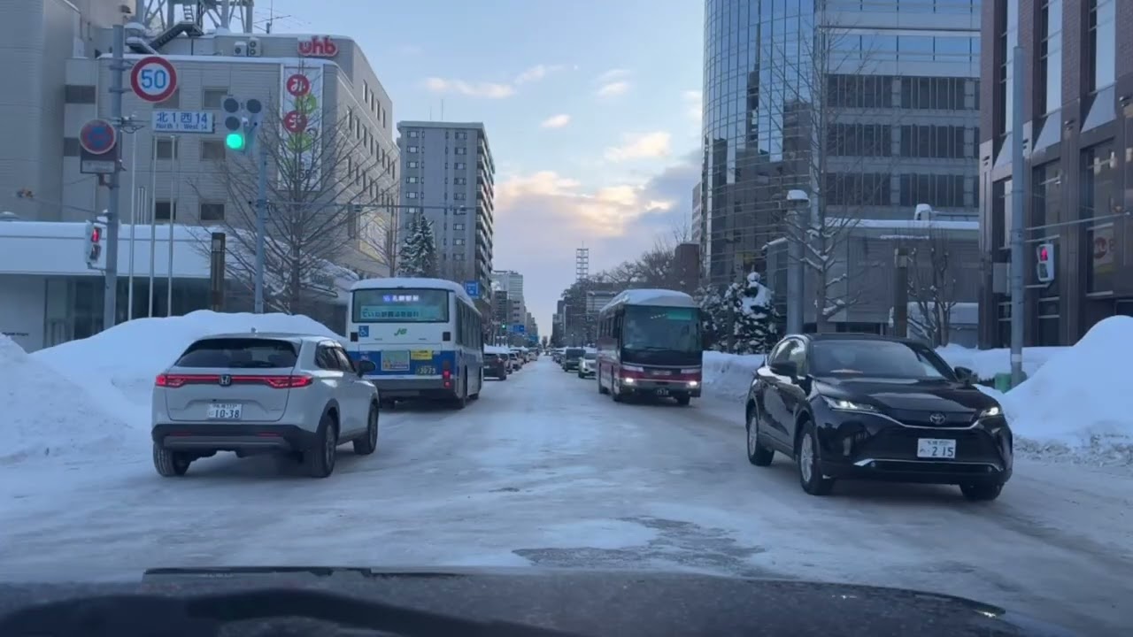 2月3日朝7時20分の札幌北1条通りから菊水方面