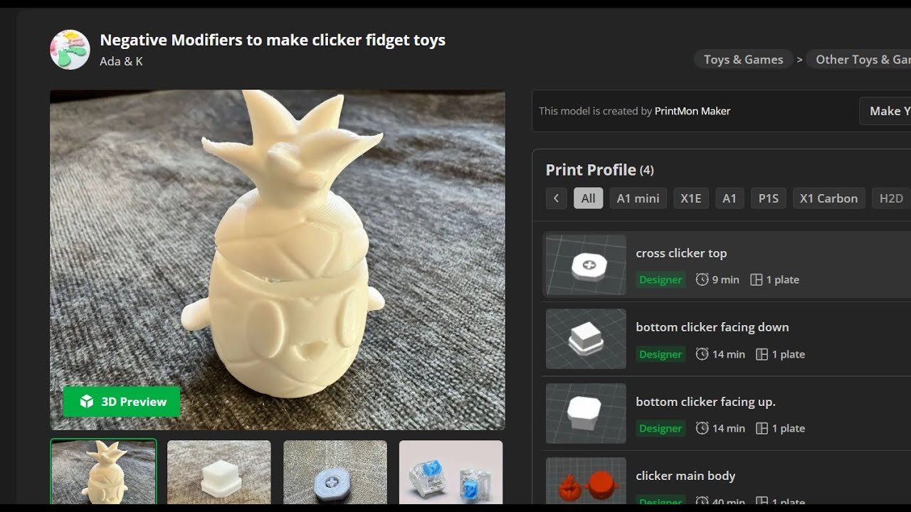 Bambu Studio How to make a fidget clicker easy