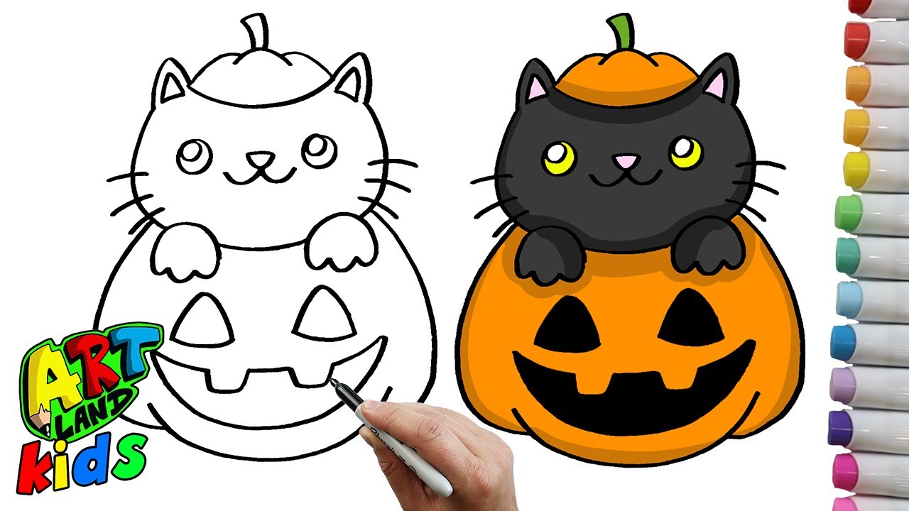 How to Draw a Cat and Pumpkin Easy | Step by Step for Beginners