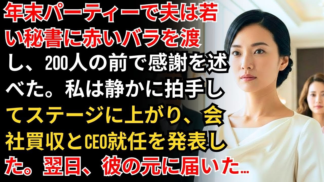 年末パーティーのステージで、夫は若い秘書に真っ赤なバラを渡し、二百人の前で感謝の言葉を述べた。私は静かに一人で拍手し、ステージに上がってマイクを取った。翌日、彼の元に届いたのは離婚届だった【会社...
