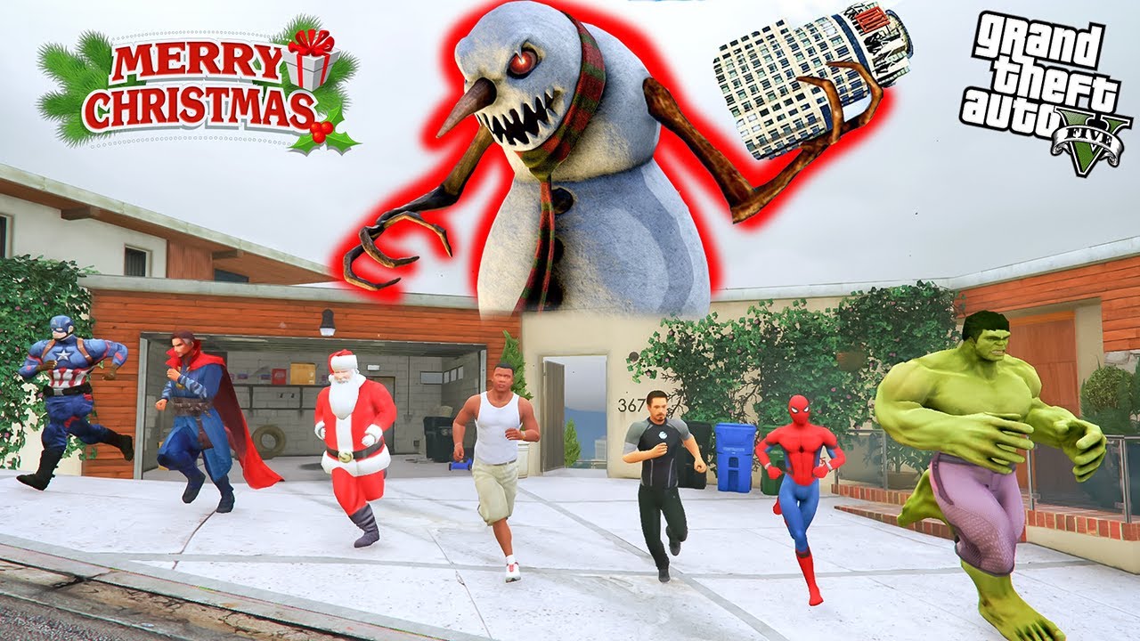 Franklin and Avengers Fight With Evil Snow Man For Save Santa Claus and Christmas in GTA5 (HINDI)