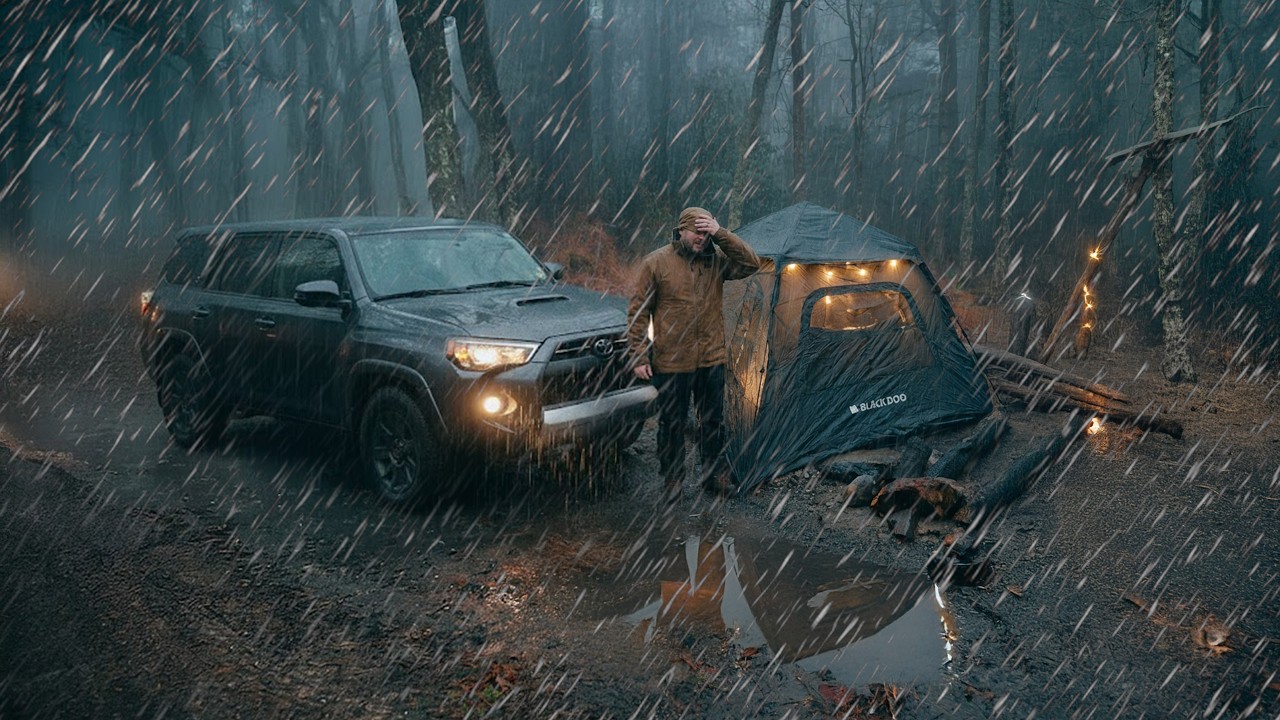 Adapting to the Storm - Heavy Rain Causes Problems - Severe Storm Rain Camping Adventure
