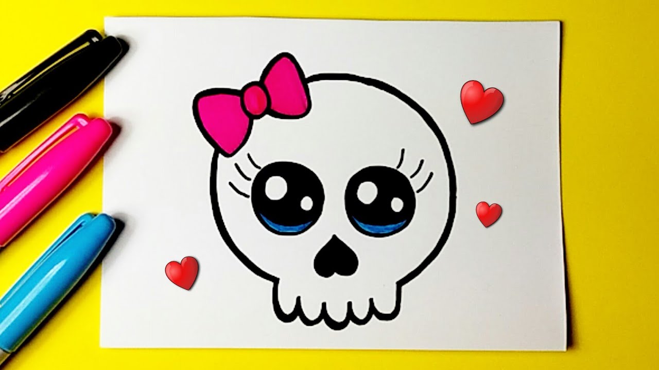 Como desenhar Caveira fofa Kawaii ❤ Desenhos de Halloween - Desenho para Desenhar