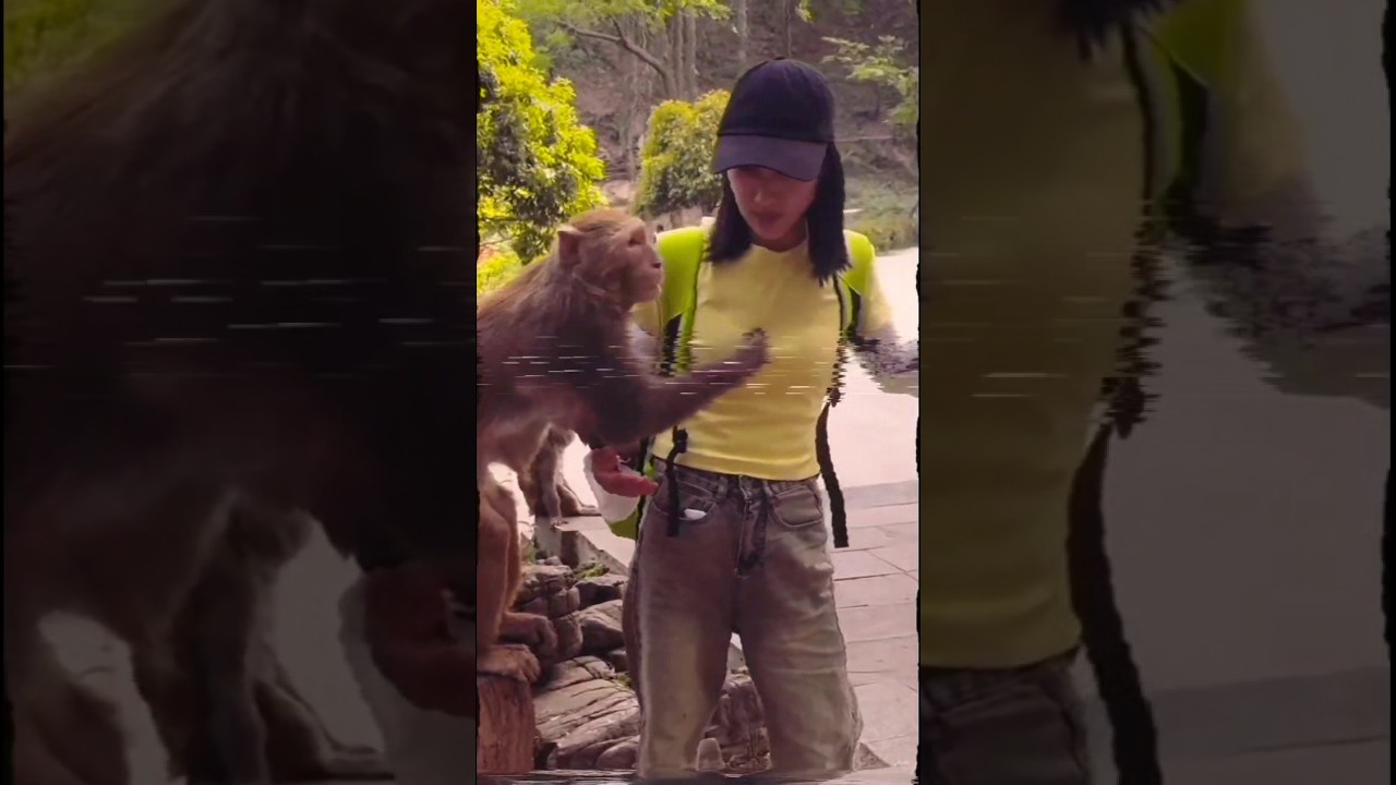 😱Monkey Surprises Me with a Hug😂 👀🐒#shortvideo #trending #viralvideo #shortsfeed