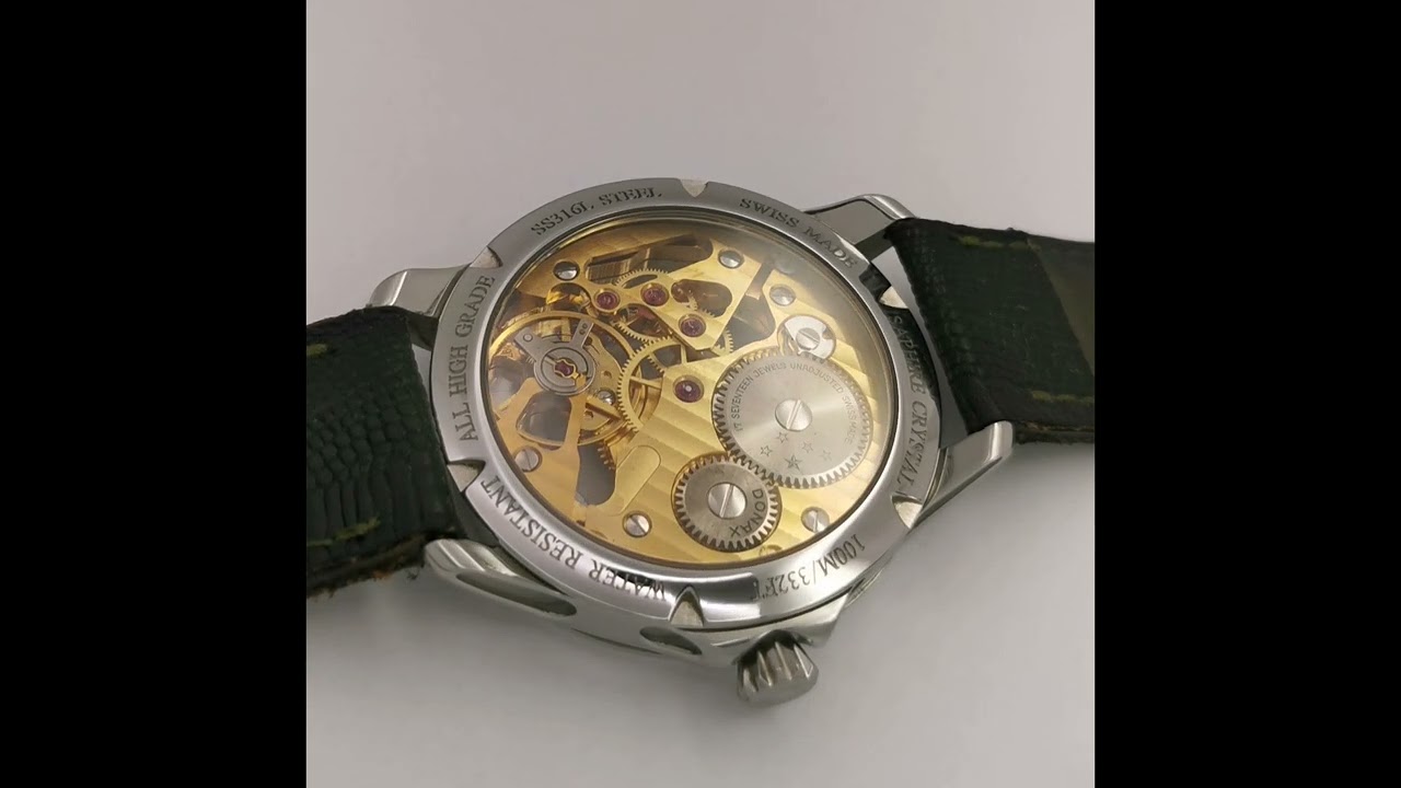 LEFT HANDED Unitas 6497 Swiss movement Skeleton Wristwatch - back - 4K