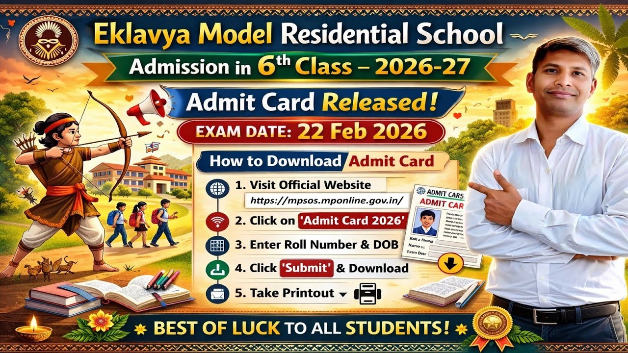 EMRS Admit Card 2026 Released | Eklavya Model School Class 6 Exam Date 22 Feb 2026 | Download Now