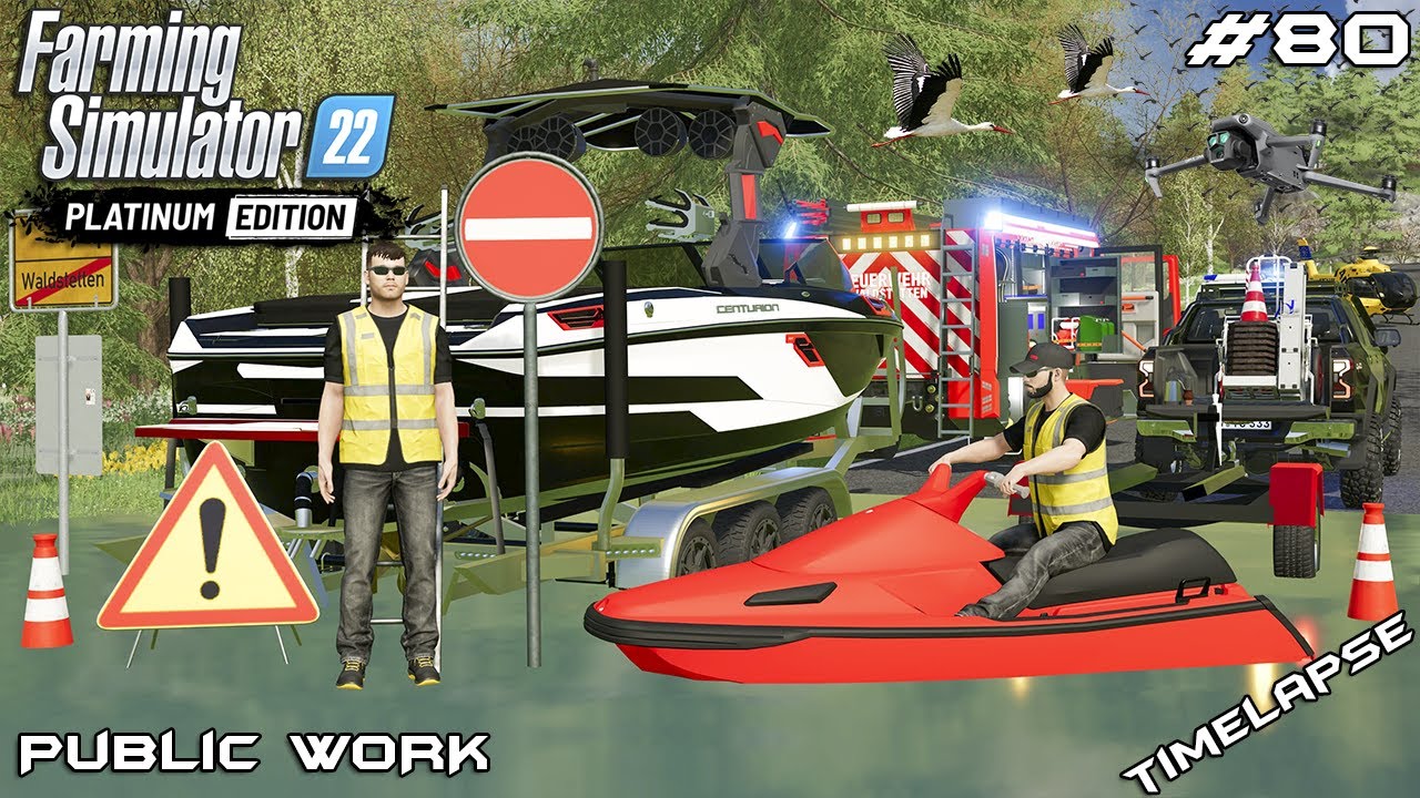 DISASTER - TOWN GOT FLOODED - DRIVING JETSKI | Public Work | Farming Simulator 22 | Episode 80