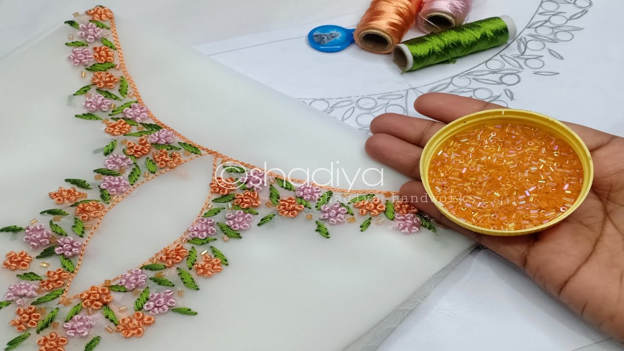 simple easy hand embroidery neck design for kurti salwar|silk thread embroidery neck design