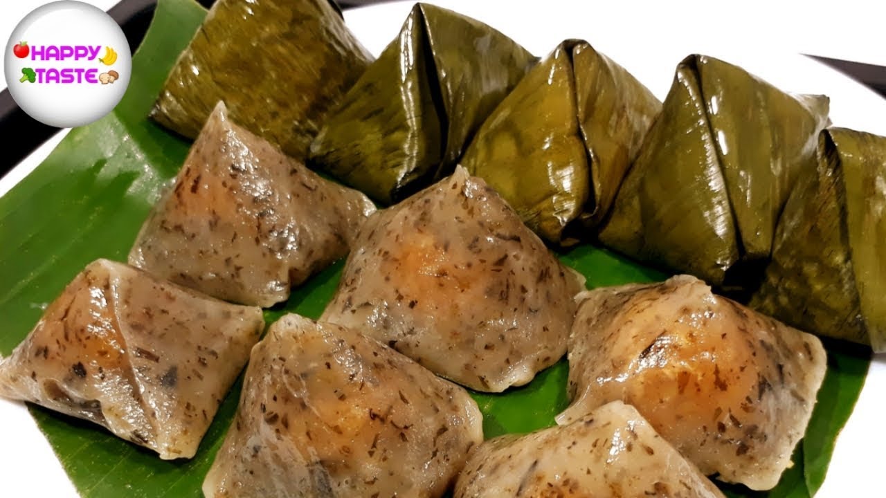 ขนมเทียนไส้เค็มใส่ชิวคักสูตรนุ่มข้ามวันและวิธีห่อใบตองง่าย Stuffed dough pyramid| happytaste