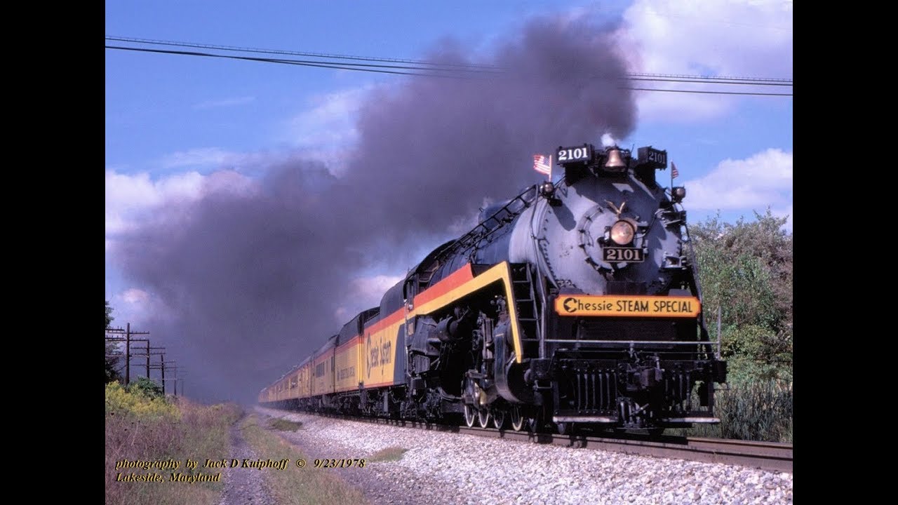 Ex-Reading steam locomotive 2101, on the Chessie Steam Special roars past in Maryland.