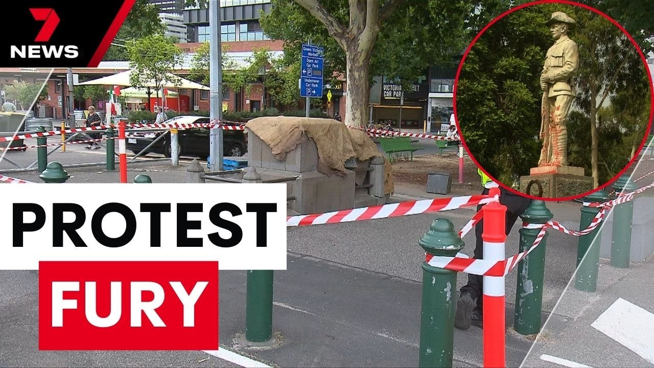 Vandals target a war memorial as protesters vow to shut down Melbourne tomorrow | 7NEWS
