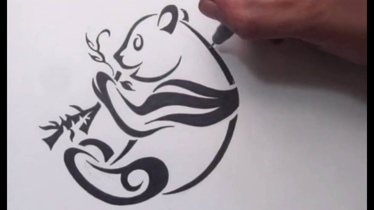 How to Draw a Panda - Tribal Tattoo Design Style
