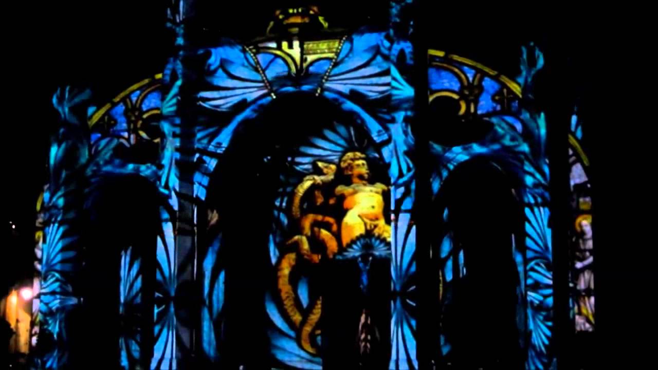 Crazy laser-like light show on church building in Beaune France