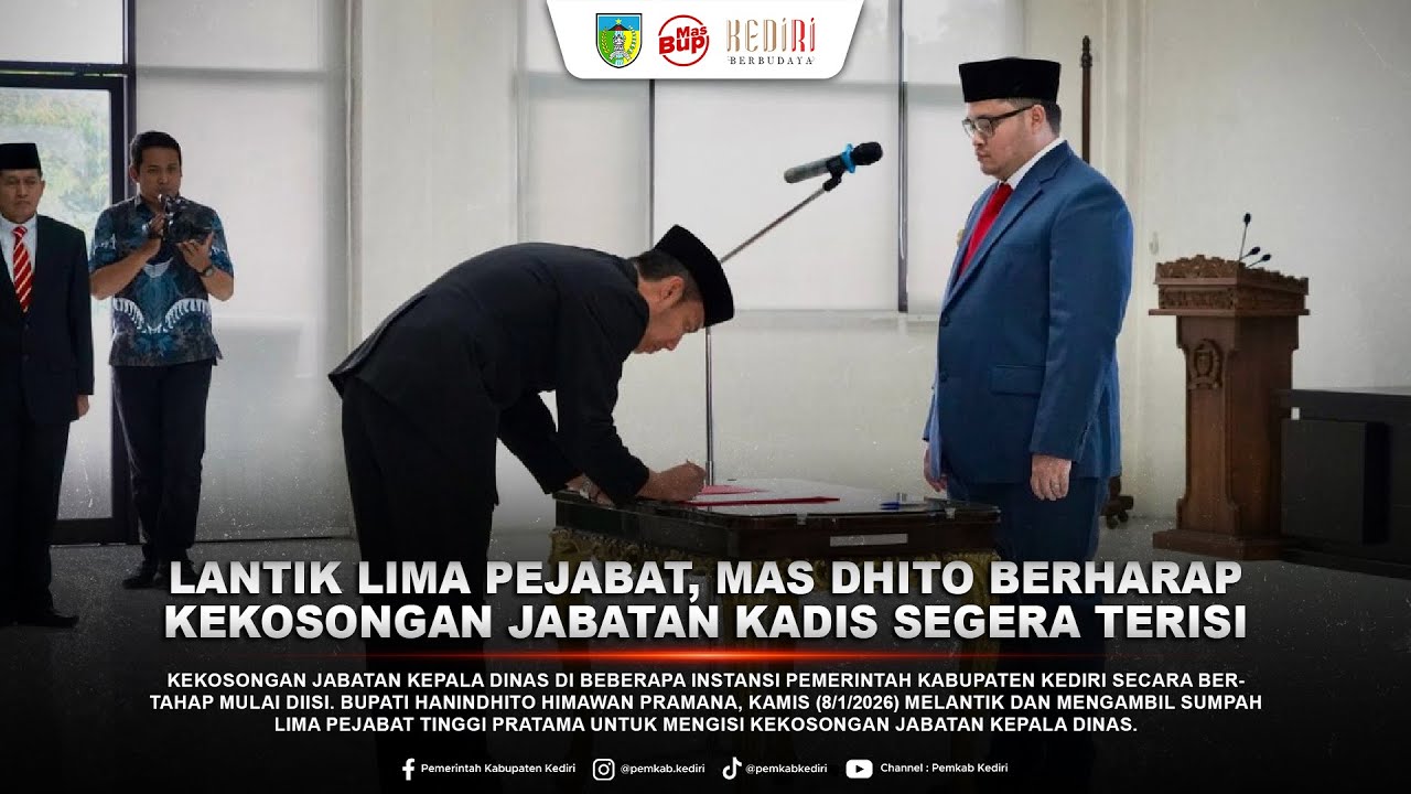 Lantik Lima Pejabat, Mas Dhito Berharap Kekosongan Jabatan Kadis Segera Terisi