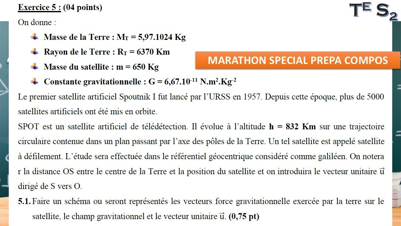 ⚡ Tle S2 |PHYSIQUE : (Exo 5 Marathon Prépa COMPOS SEM1) GRAVITATION UNIVERSELLE