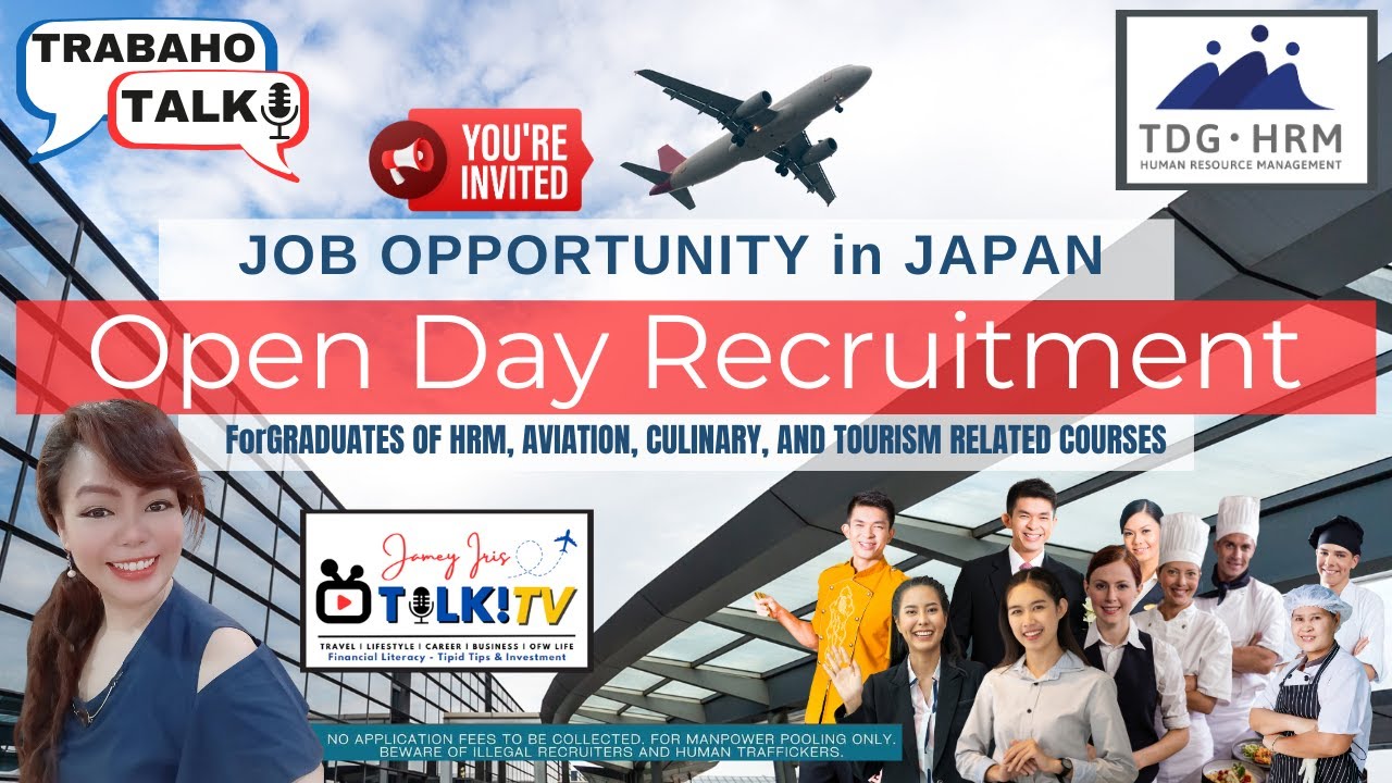 Job Opportunity in Japan for Filipinos | Graduates of HRM, Aviation, Culinary, and Tourism Courses