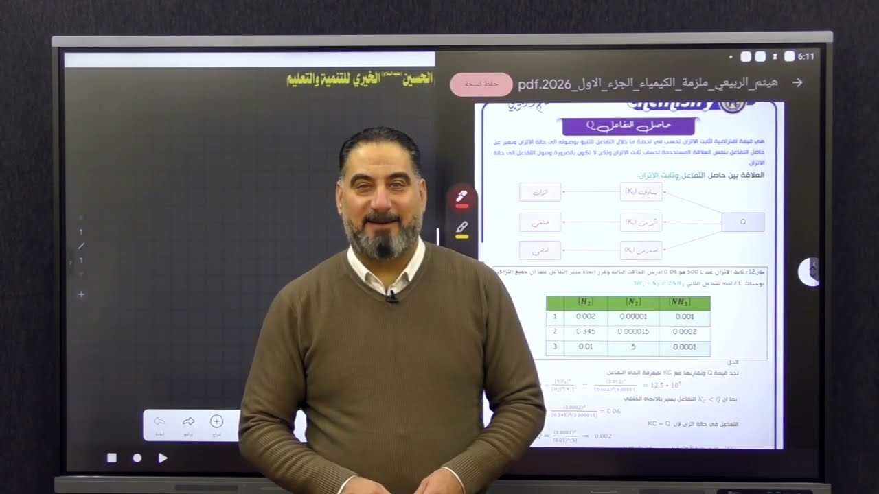 حاصل التفاعل (Q)وكيفية تحديد اتجاه التفاعل - يمياء السادس العلمي | الفصل الثاني الأستاذ هيثم الربيعي