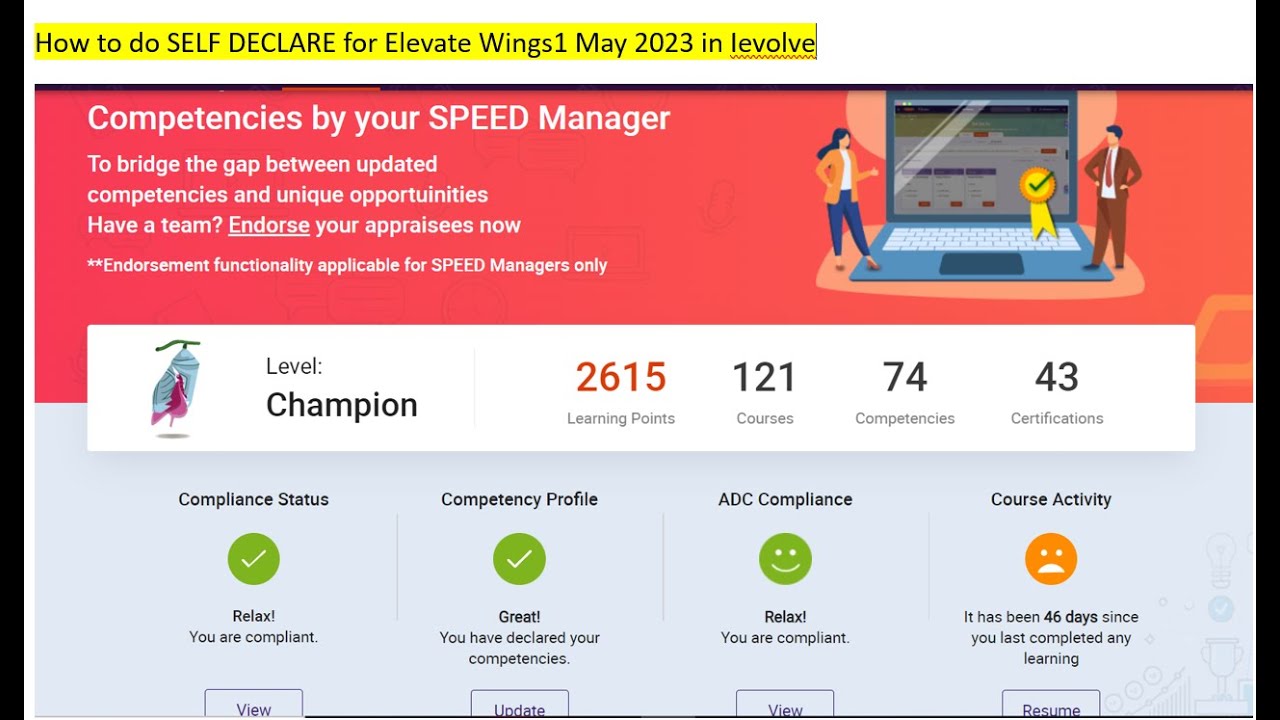 How to self declare for elevate wings1 in Ievolve