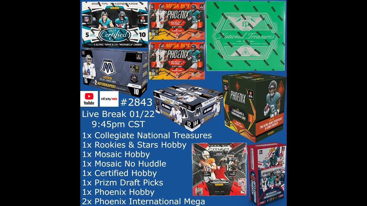 01/22 - 2025 NATIONAL TREASURES MOSAIC PHOENIX FOOTBALL 9x Box Hobby Mix #2843 LIVE BREAK
