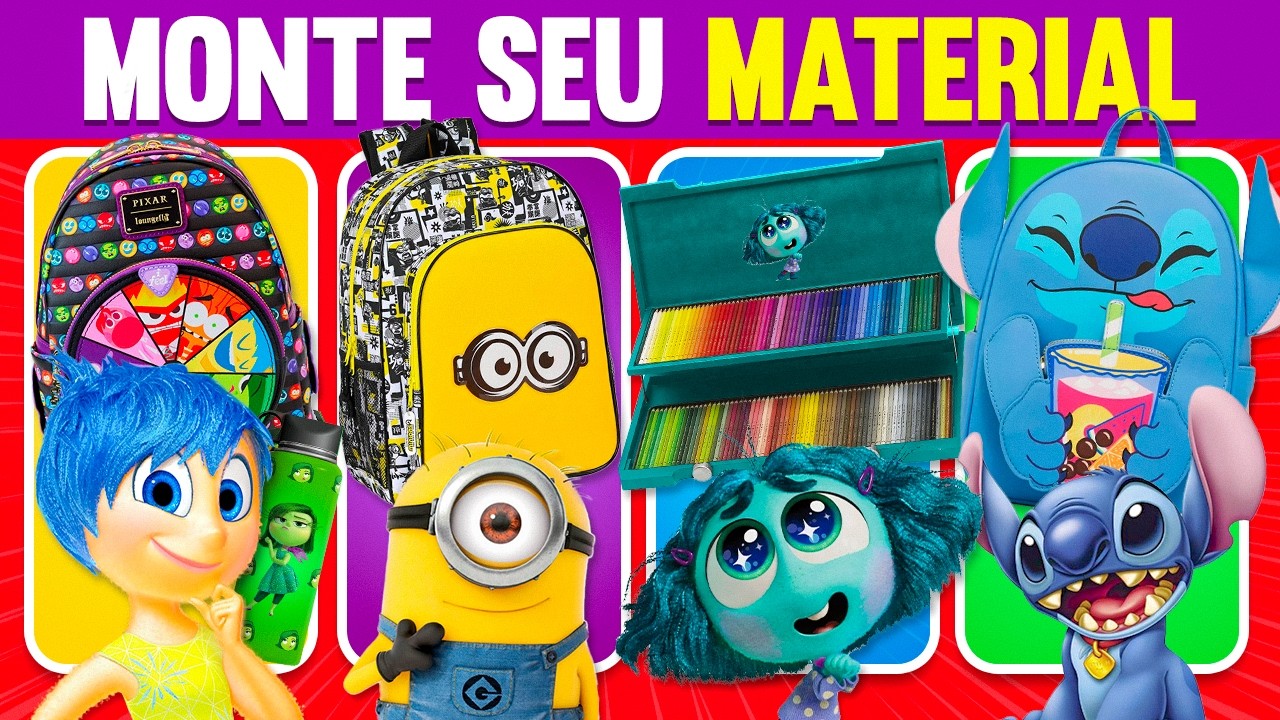 🎒 MONTE SEU MATERIAL 💙 STITCH 😄😨 DIVERTIDA MENTE 🤓 MINIONS