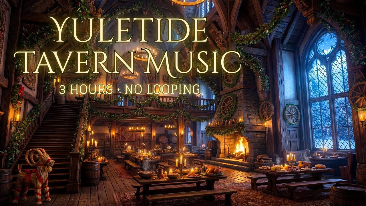 Yuletide Celtic Tavern | Warm Fireplace Crackles & 3 Hours of Relaxing Winter Solstice Music